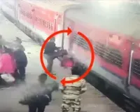 Railway personnel's quick action saves woman from falling under moving train in UP 