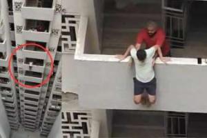 Caught on camera: Noida man tries to jump from high-rise building, saved by residents in nick of time